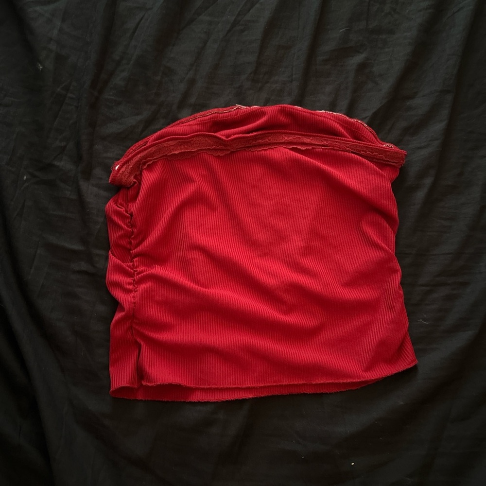 Red Ribbed Tube Top - Picture 2 of 2